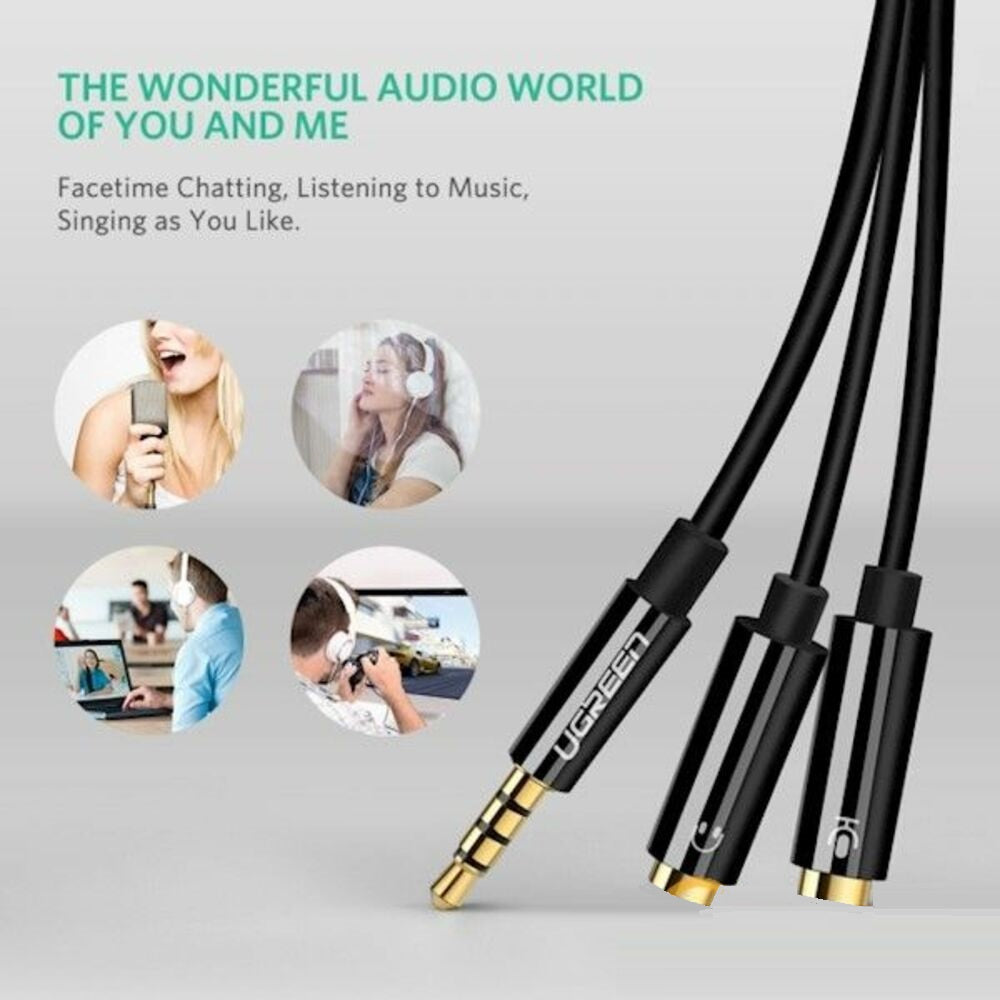 UGREEN Headphone Splitter 3.5mm 2 Female to 1 Male Mic and Audio Y Splitter TRRS Headset Adapter Cable Stereo Compatible with Laptop PS4 Xbox PC Phone Tablet Gaming | UGREEN-30620