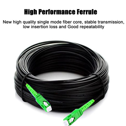 Simplex Fiber Cable SC  to SC  | Single Mode 3mm | Fiber Drop Cable 9/125um Fiber Patch Cord FTTH Drop Cable – Steel Wire Black LSZH Jacket - 50M | 70M