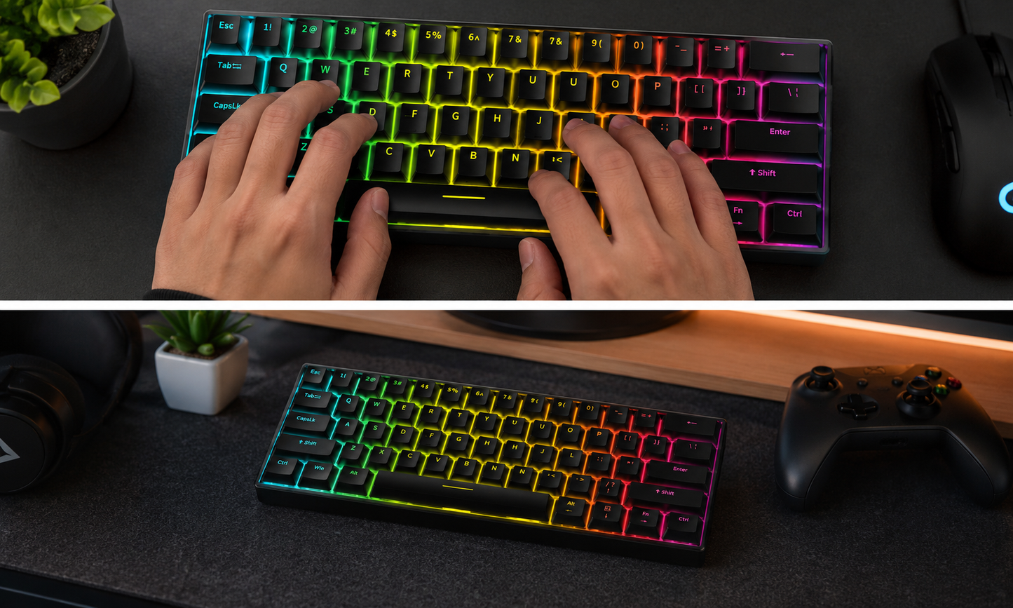 61K Ergonomic Mechanical RGB Wired Gaming Keyboard - Black