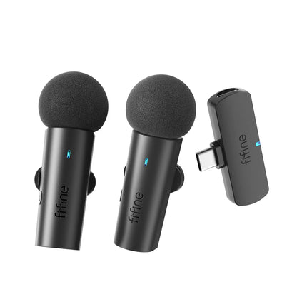 FIFINE M8 Dual Wireless Microphone Black – Lapel Mics with Quick-Mute Button, Plug & Play for Android, Clear Audio for Interviews, Podcasts, Vlogs & Live Recording