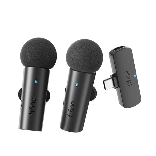 FIFINE M8 Dual Wireless Microphone Black – Lapel Mics with Quick-Mute Button, Plug & Play for Android, Clear Audio for Interviews, Podcasts, Vlogs & Live Recording