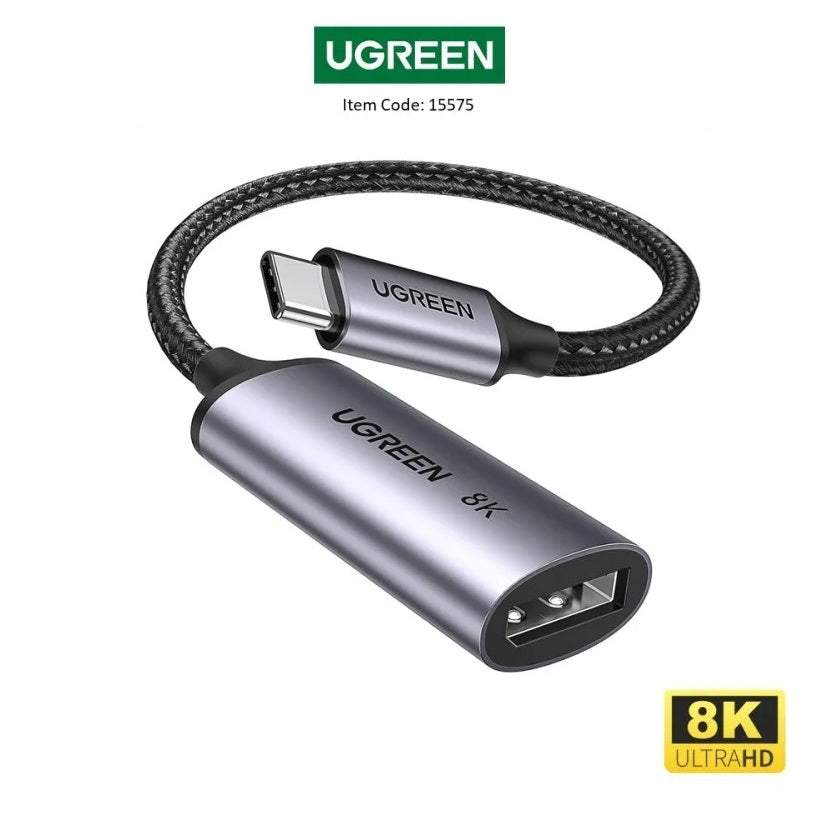 UGREEN USB-C to DisplayPort 8K Adapter Cable 10cm – Thunderbolt 4/3 Compatible, 8K@60Hz, HDR, G-Sync, FreeSync, Braided Design