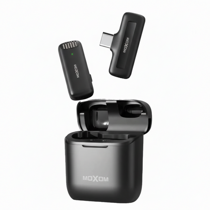 Moxom Noise Reduction Wireless Microphone – Plug & Play Lavalier Mic for Live Interviews - Lightning | Type-C