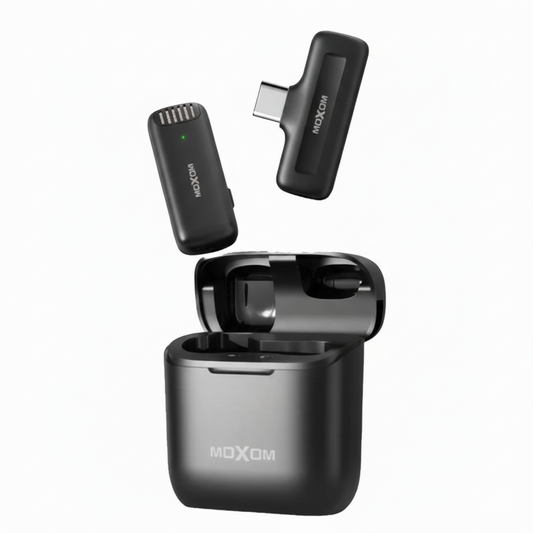 Moxom Noise Reduction Wireless Microphone – Plug & Play Lavalier Mic for Live Interviews - Lightning | Type-C
