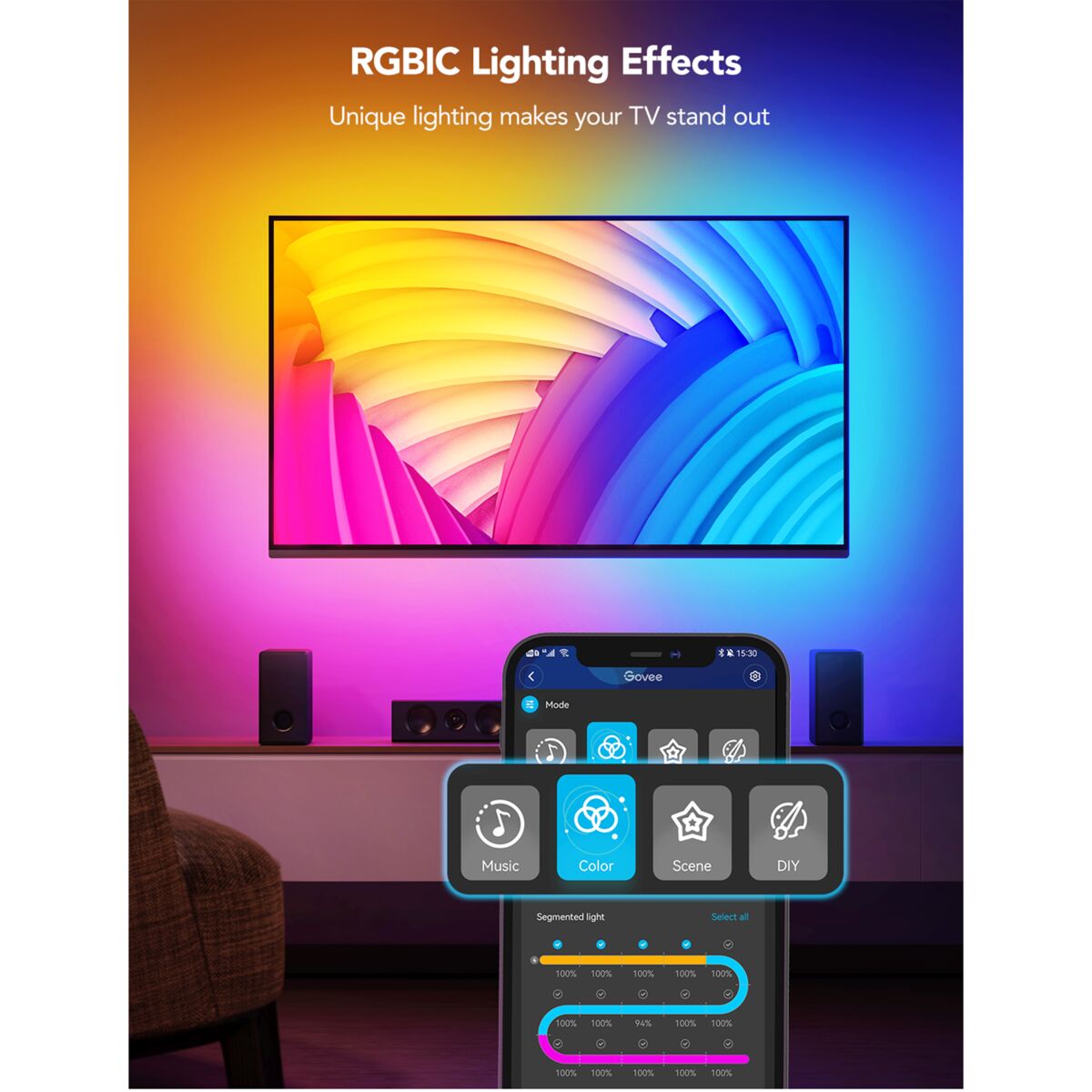 Govee Energy Class G RGBIC Neon TV Backlight for 48-75inch TV Multicolor 9.8ft