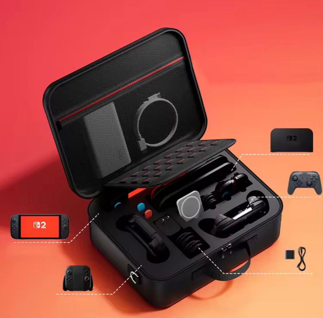 Nintendo Switch 2 All In One Travel Carrying Storage Case - Classic Black