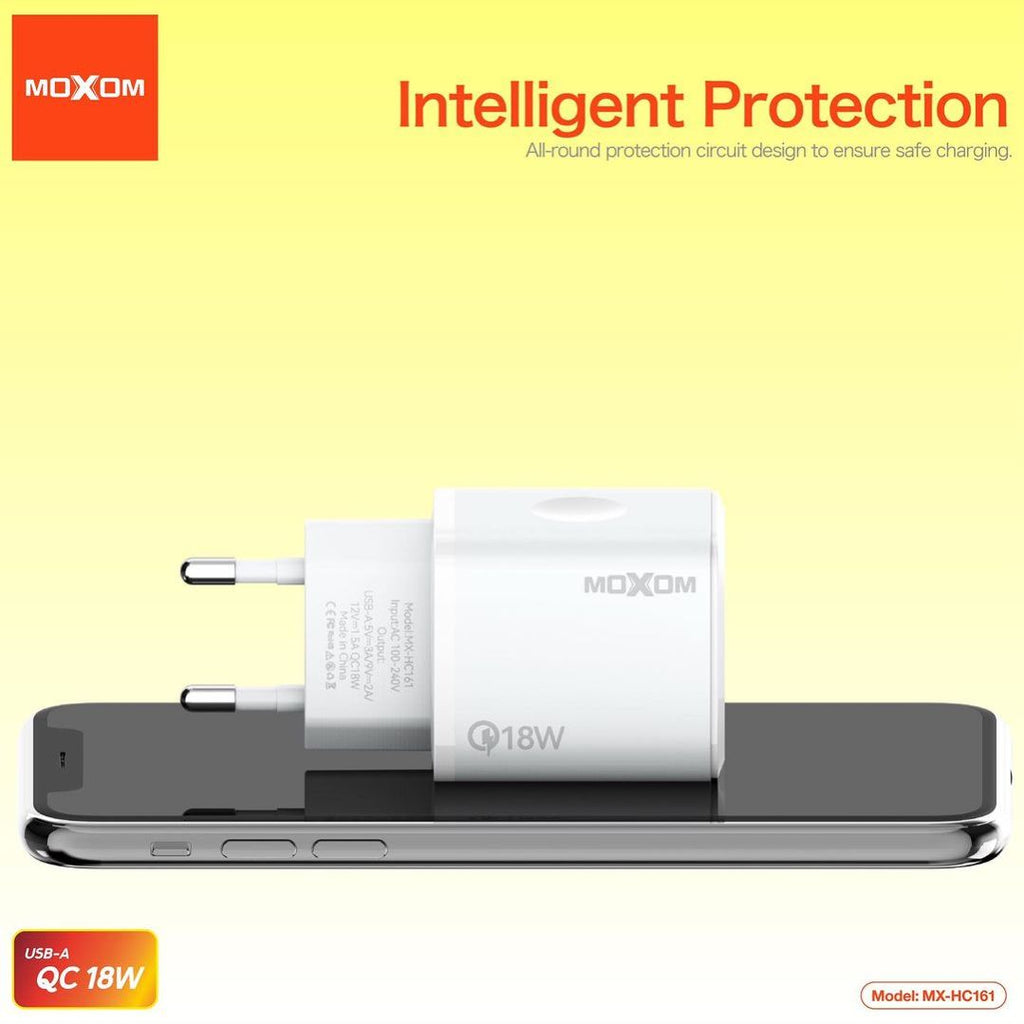 MOXOM QC18W USB-A Fast Charger with Cable - Lightning | Type-C