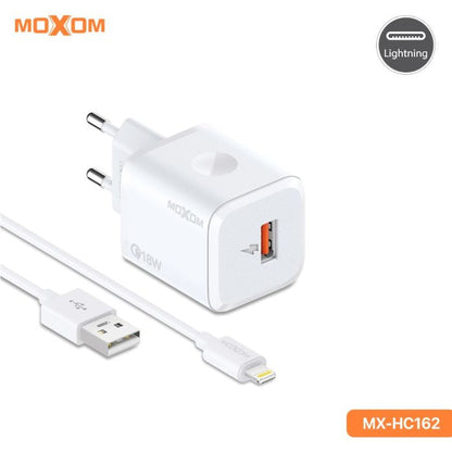 MOXOM QC18W USB-A Fast Charger with Cable - Lightning | Type-C