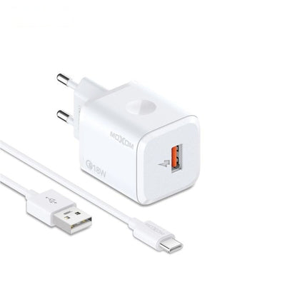 MOXOM QC18W USB-A Fast Charger with Cable - Lightning | Type-C