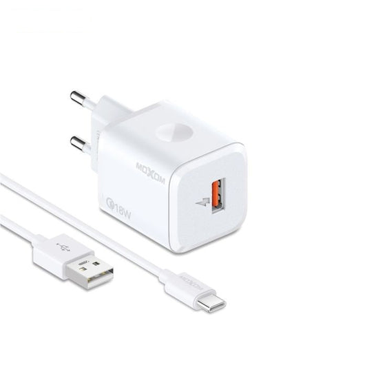MOXOM QC18W USB-A Fast Charger with Cable - Lightning | Type-C