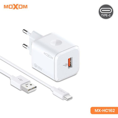 MOXOM QC18W USB-A Fast Charger with Cable - Lightning | Type-C