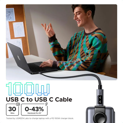 UGREEN UNO USB-C To USB-C PD Fast Charging Cable 1M 100W Smart LED Display Nylon Braided Durable Design 480Mbps Data Transfer Compatible With Laptops Tablets