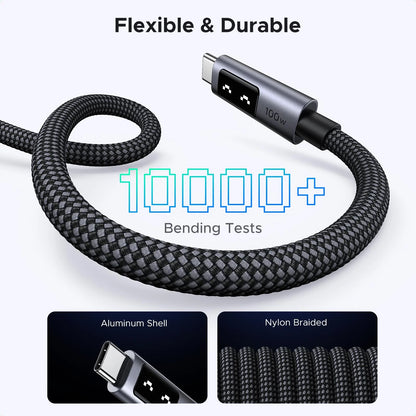 UGREEN UNO USB-C To USB-C PD Fast Charging Cable 1M 100W Smart LED Display Nylon Braided Durable Design 480Mbps Data Transfer Compatible With Laptops Tablets