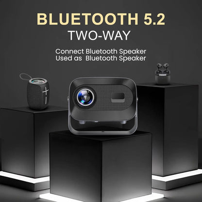 A10 LED Smart Projector Android 13 Dual WiFi Bluetooth 5.0 200 ANSI Lumens Auto Focus Portable Dual 5W Speakers Adjustable 40-160 Inch Projection