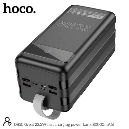 HOCO DB50 80000mAh Power Bank – 22.5W Fast Charging, 6 Outputs (USB + Type-C), LED Display, Built-In Flashlight, Multi-Protection