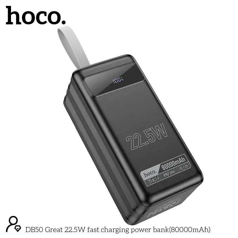 HOCO DB50 80000mAh Power Bank – 22.5W Fast Charging, 6 Outputs (USB + Type-C), LED Display, Built-In Flashlight, Multi-Protection