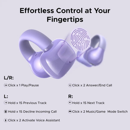 UGREEN HiTune S3 Open Ear Bluetooth 5.4 Earbuds 30H Playtime IPX5 Waterproof Clip-On Headphones, 12mm Drivers, ENC Mic, Low Latency Game Mode - Purple | White | Black