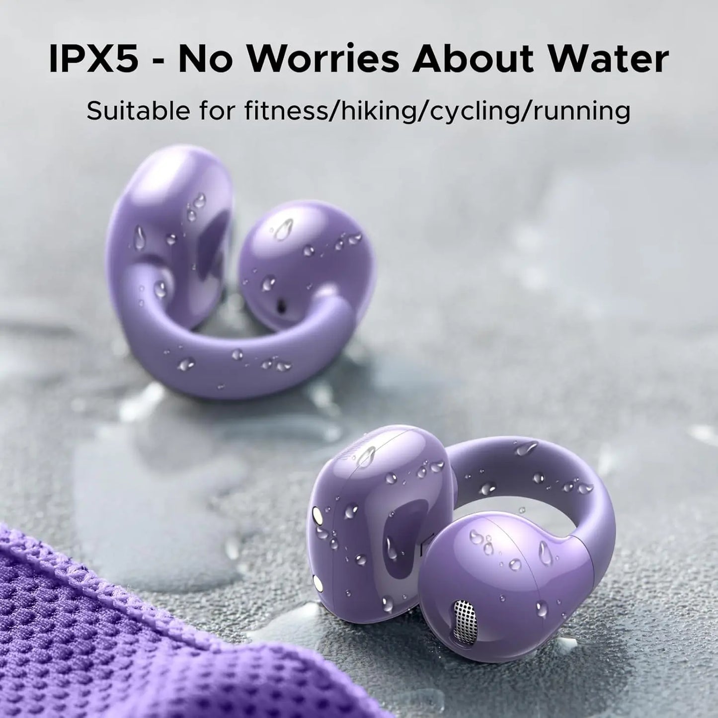 UGREEN HiTune S3 Open Ear Bluetooth 5.4 Earbuds 30H Playtime IPX5 Waterproof Clip-On Headphones, 12mm Drivers, ENC Mic, Low Latency Game Mode - Purple | White | Black