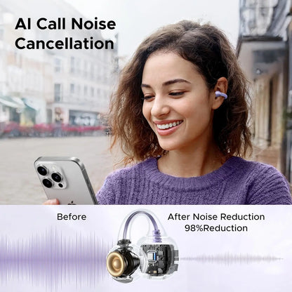 UGREEN HiTune S3 Open Ear Bluetooth 5.4 Earbuds 30H Playtime IPX5 Waterproof Clip-On Headphones, 12mm Drivers, ENC Mic, Low Latency Game Mode - Purple | White | Black