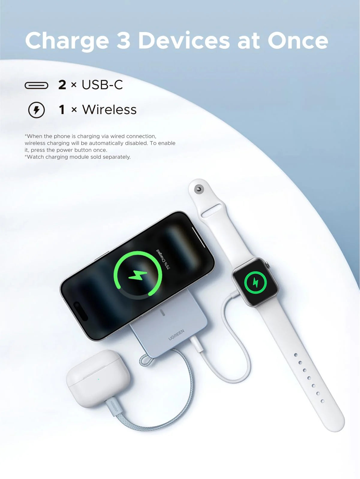 UGREEN MagFlow 10000mAh Magnetic Power Bank, Qi2 25W Wireless Charging, 30W USB-C Built-In Cable, 17 Magnet Snap for MagSafe , Fast Charge for iPhone 12-17 Compatible | BLUE
