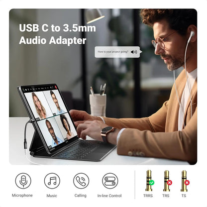 UGREEN USB-C To 3.5mm Audio Adapter – 24bit/96kHz Hi-Fi DAC, AUX Headphone Jack, Inline Control, Braided Cable, Compatible With iPhone 17/16, Galaxy S26/S25, Pixel, iPad, PS5