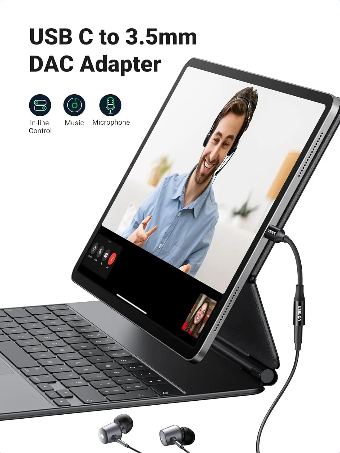UGREEN USB-C To 3.5mm Audio Adapter – 24bit/96kHz Hi-Fi DAC, AUX Headphone Jack, Inline Control, Braided Cable, Compatible With iPhone 17/16, Galaxy S26/S25, Pixel, iPad, PS5