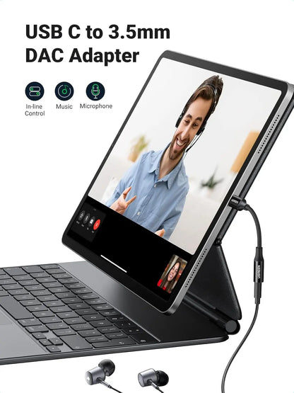 UGREEN USB-C To 3.5mm Audio Adapter – 24bit/96kHz Hi-Fi DAC, AUX Headphone Jack, Inline Control, Braided Cable, Compatible With iPhone 17/16, Galaxy S26/S25, Pixel, iPad, PS5