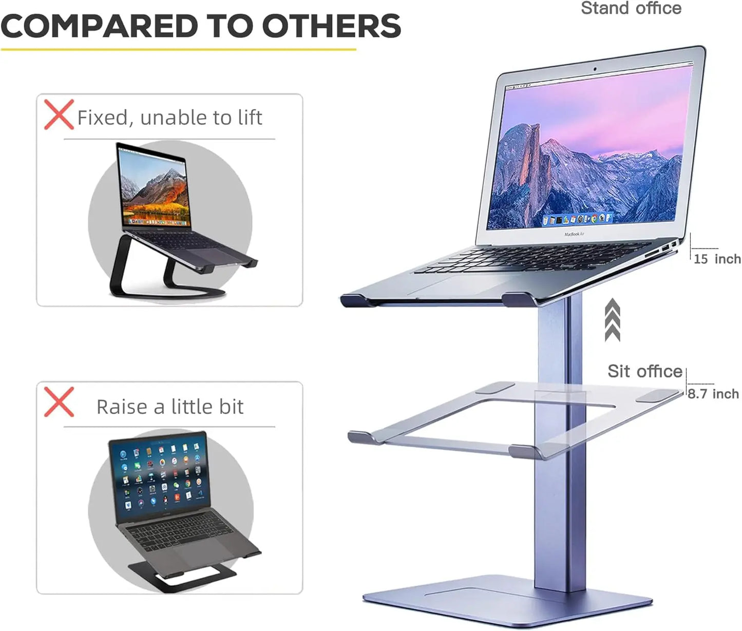 N104 Adjustable Laptop Stand Sit Stand, 8.7 To 15 Inch Adjustable Height Range, Heavy Duty Metal Build, Quick Lock Adjustment, Ergonomic Eye Level Design, Supports 13.3 To 17.3 Inch Laptops