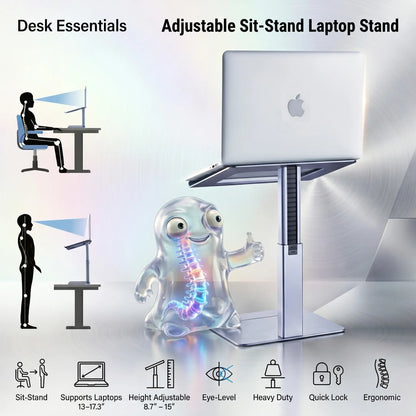N104 Adjustable Laptop Stand Sit Stand, 8.7 To 15 Inch Adjustable Height Range, Heavy Duty Metal Build, Quick Lock Adjustment, Ergonomic Eye Level Design, Supports 13.3 To 17.3 Inch Laptops
