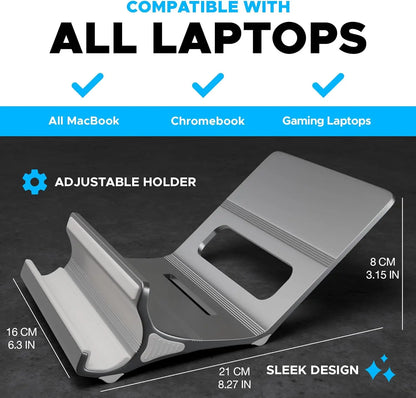 Multi-Position 4 Slot Vertical Laptop Stand, Aluminum Adjustable Dock For Up To 4 Devices, Laptop – Tablet – Phone Universal Holder, 0.5 To 1.5 Inch Thickness Hold, Anti Scratch Silicone Stable Base | Grey ~ N96