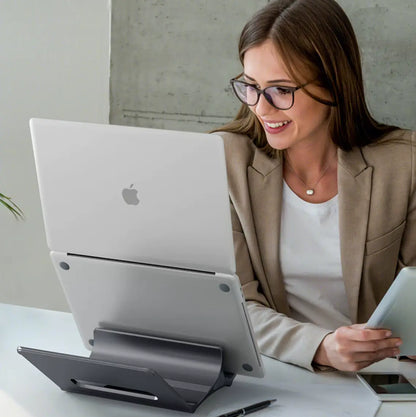 Multi-Position 4 Slot Vertical Laptop Stand, Aluminum Adjustable Dock For Up To 4 Devices, Laptop – Tablet – Phone Universal Holder, 0.5 To 1.5 Inch Thickness Hold, Anti Scratch Silicone Stable Base | Grey ~ N96