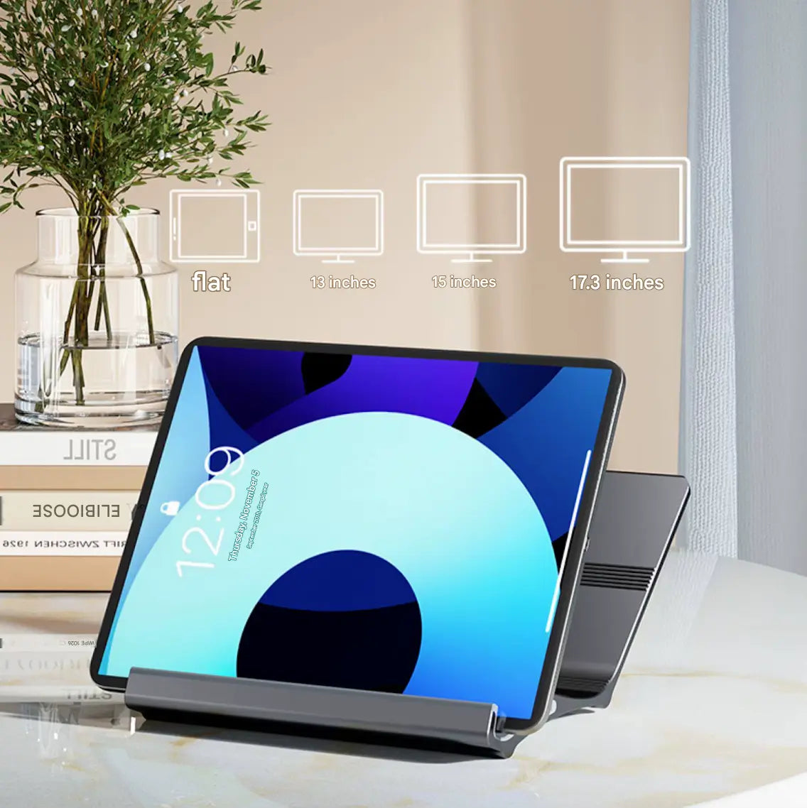 Multi-Position 4 Slot Vertical Laptop Stand, Aluminum Adjustable Dock For Up To 4 Devices, Laptop – Tablet – Phone Universal Holder, 0.5 To 1.5 Inch Thickness Hold, Anti Scratch Silicone Stable Base | Grey ~ N96