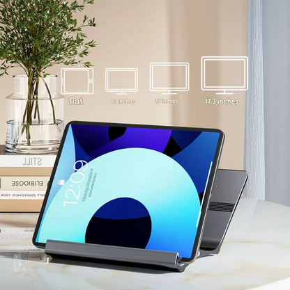 Multi-Position 4 Slot Vertical Laptop Stand, Aluminum Adjustable Dock For Up To 4 Devices, Laptop – Tablet – Phone Universal Holder, 0.5 To 1.5 Inch Thickness Hold, Anti Scratch Silicone Stable Base | Grey ~ N96