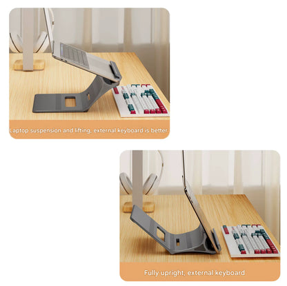 Multi-Position 4 Slot Vertical Laptop Stand, Aluminum Adjustable Dock For Up To 4 Devices, Laptop – Tablet – Phone Universal Holder, 0.5 To 1.5 Inch Thickness Hold, Anti Scratch Silicone Stable Base | Grey ~ N96