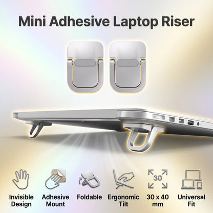 2PCS Adhesive Laptop Mini Riser , Invisible & Foldable Small Stand,  Zinc Alloy,  For 10 To 18 Inch Laptop – MacBook – Keyboard, Ergonomic Tilt Pads With 3M Stickers | SILVER ~ N95-2