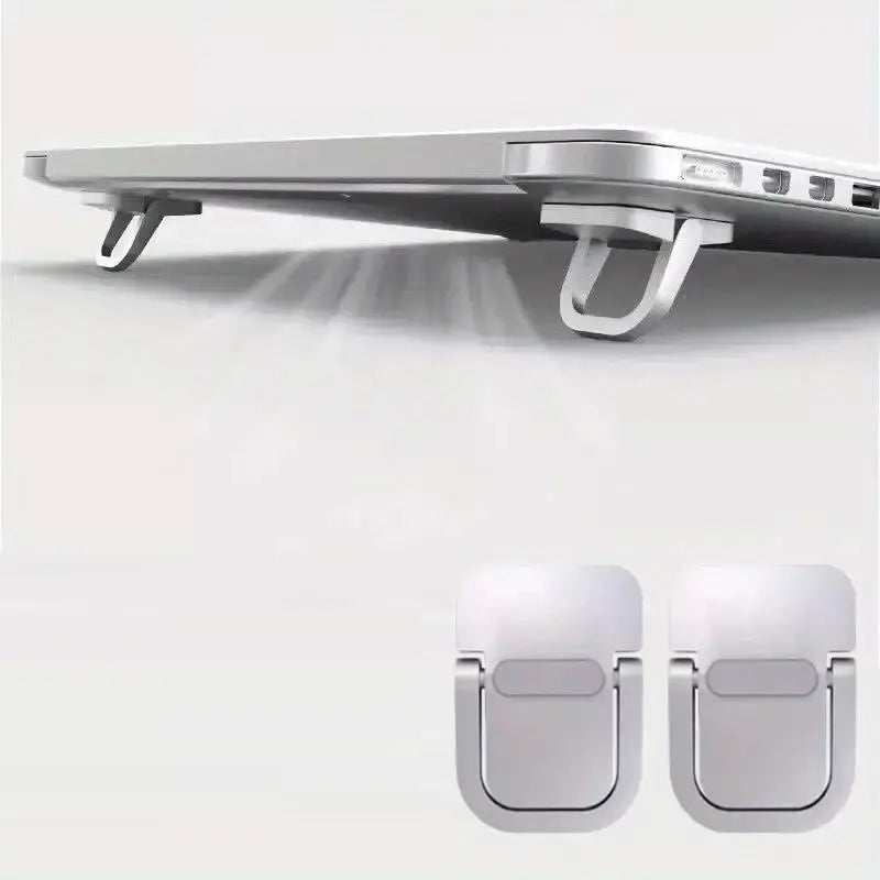 2PCS Adhesive Laptop Mini Riser , Invisible & Foldable Small Stand,  Zinc Alloy,  For 10 To 18 Inch Laptop – MacBook – Keyboard, Ergonomic Tilt Pads With 3M Stickers | SILVER ~ N95-2