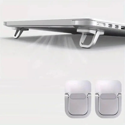 2PCS Adhesive Laptop Mini Riser , Invisible & Foldable Small Stand,  Zinc Alloy,  For 10 To 18 Inch Laptop – MacBook – Keyboard, Ergonomic Tilt Pads With 3M Stickers | SILVER ~ N95-2