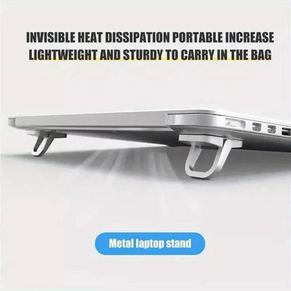 2PCS Adhesive Laptop Mini Riser , Invisible & Foldable Small Stand,  Zinc Alloy,  For 10 To 18 Inch Laptop – MacBook – Keyboard, Ergonomic Tilt Pads With 3M Stickers | SILVER ~ N95-2