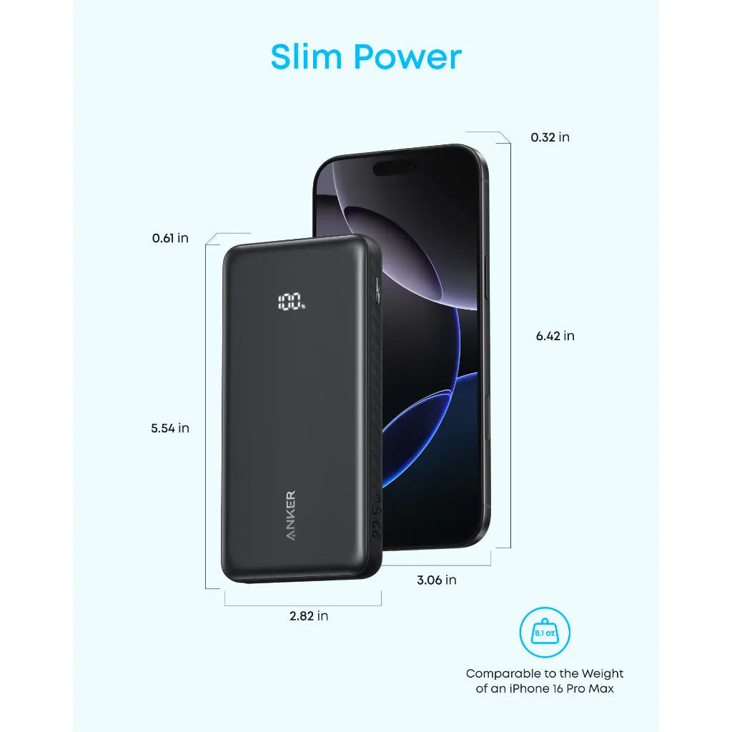 Anker Zolo 10000mAh 22.5W Fast Charging Power Bank, Built-In USB-C Cable, ActiveShield 3.0, Pass-Through Charging, USB-C & USB-A Ports | Black