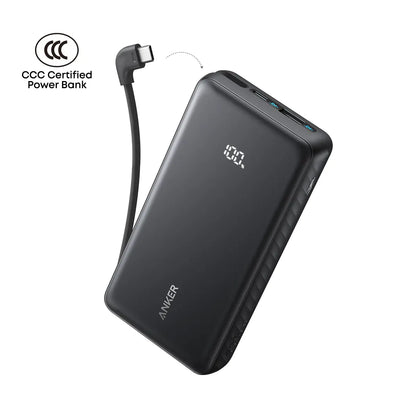 Anker Zolo 20000mAh 22.5W Fast Charging Power Bank, Built-In USB-C Cable, ActiveShield 3.0, Pass-Through Charging, USB-C & USB-A Ports | Black