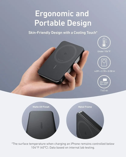 Anker MagGo 10,000mAh Ultra-Slim Qi2 Magnetic Power Bank, 15W MagSafe Wireless Charging, 30W USB-C PD Fast Charging, ActiveShield Safety, For iPhone 17/16/15/14 | BLACK