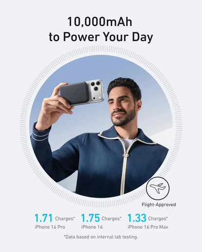 Anker MagGo 10,000mAh Ultra-Slim Qi2 Magnetic Power Bank, 15W MagSafe Wireless Charging, 30W USB-C PD Fast Charging, ActiveShield Safety, For iPhone 17/16/15/14 | BLACK