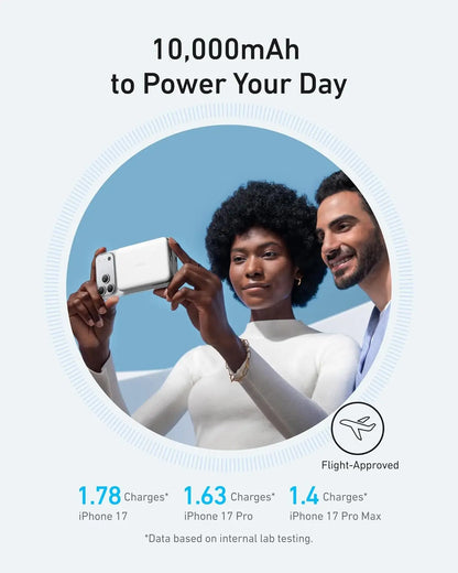 Anker MagGo 10,000mAh Ultra-Slim Qi2 Magnetic Power Bank, 15W MagSafe Wireless Charging, 30W USB-C PD Fast Charging, ActiveShield Safety, For iPhone 17/16/15/14 | WHITE SILVER