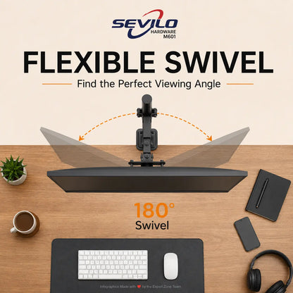 SEVILO HARDWARE Single Monitor Desk Mount Stand for 17–27 Inch Displays, 10kg Load, 180° Swivel, 360° Pivot, VESA 50×50–100×100mm