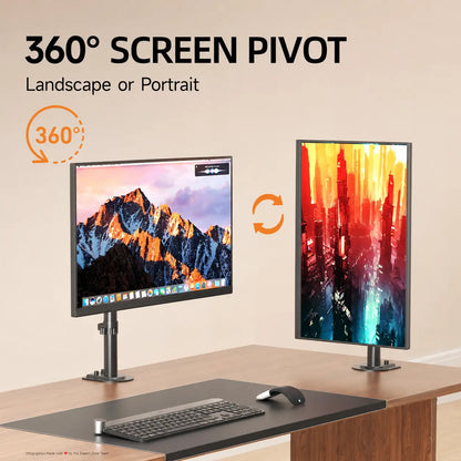 SEVILO HARDWARE Single Monitor Desk Mount Stand for 17–27 Inch Displays, 10kg Load, 180° Swivel, 360° Pivot, VESA 50×50–100×100mm
