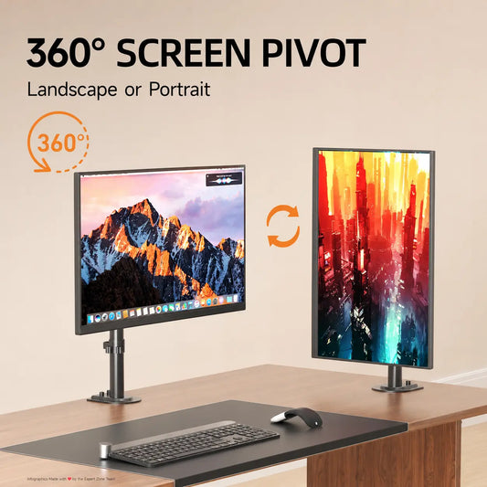 SEVILO HARDWARE Single Monitor Desk Mount Stand for 17–27 Inch Displays, 10kg Load, 180° Swivel, 360° Pivot, VESA 50×50–100×100mm
