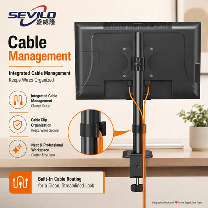 SEVILO HARDWARE Single Monitor Desk Mount Stand for 17–27 Inch Displays, 10kg Load, 180° Swivel, 360° Pivot, VESA 50×50–100×100mm