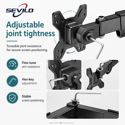 SEVILO HARDWARE M624 Quad Monitor Desk Mount for 17–27 Inch Displays, 10kg Per Mount / 40kg Total, 360° Pivot, 180° Swivel, VESA 50×50–100×100mm