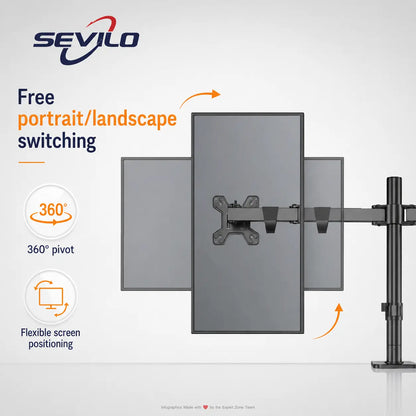 SEVILO HARDWARE M624 Quad Monitor Desk Mount for 17–27 Inch Displays, 10kg Per Mount / 40kg Total, 360° Pivot, 180° Swivel, VESA 50×50–100×100mm