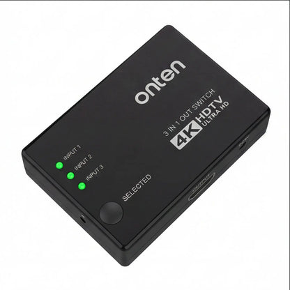 ONTEN OTN-CS341 HDMI Switch 3 In 1 Out, 4K Ultra HD Multi-Source HDMI Selector with Manual Select Button and LED Indicators